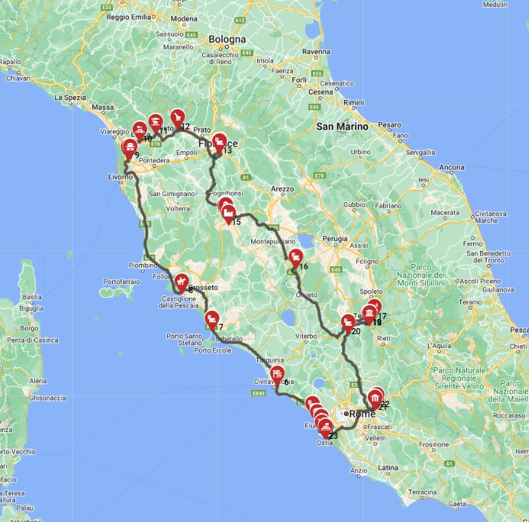 Map for Rome Roundtrip - Heading to the North - La Dolce Vita Expedition